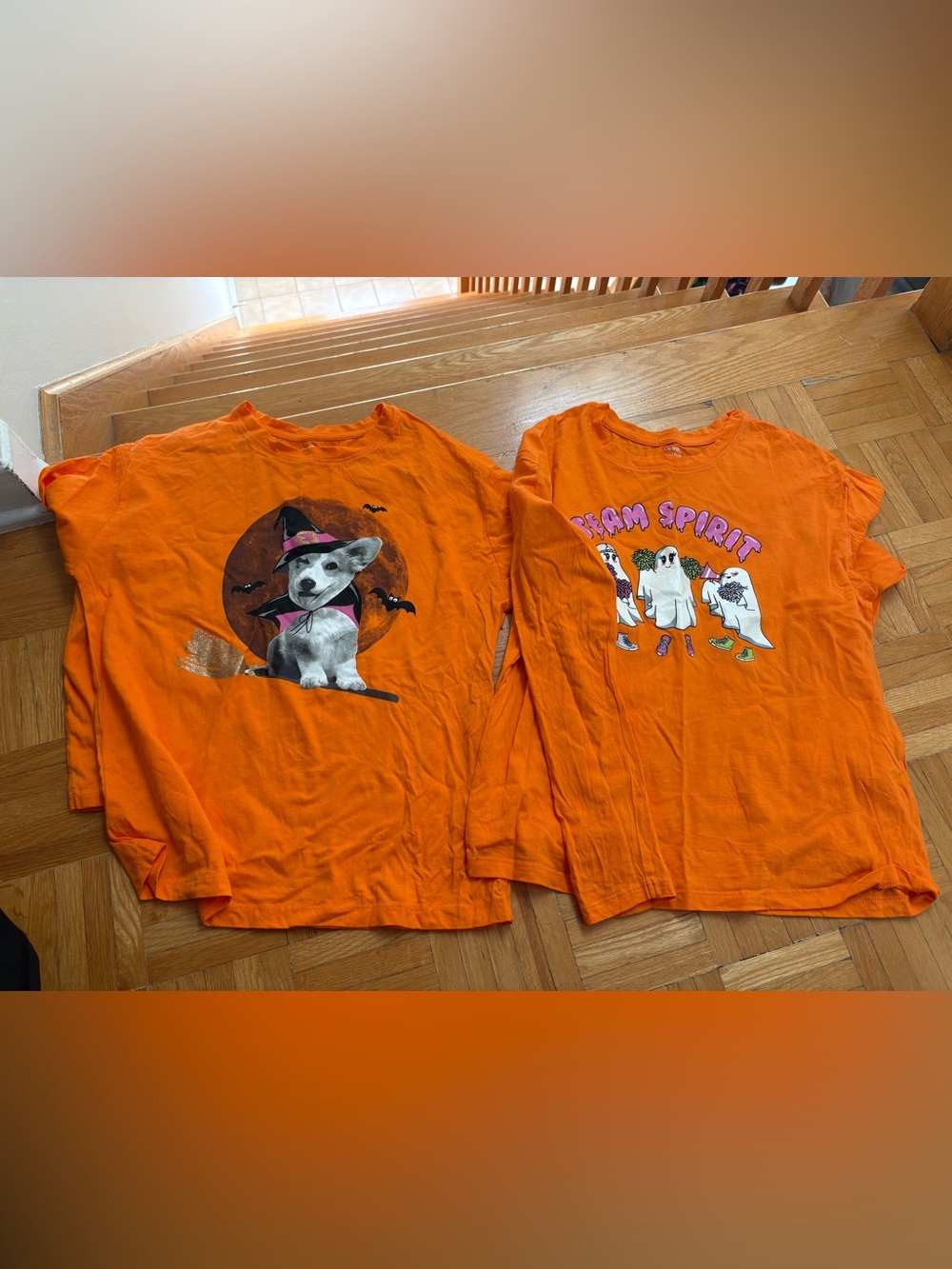 The Children's Place Orange Halloween Tee - Witch Dog & Ghosts Graphic